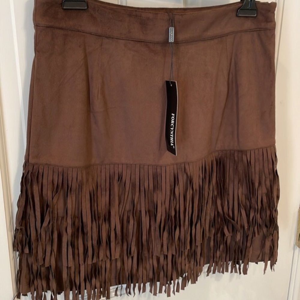 Size 8 for Cynthia fringed brown skirt
